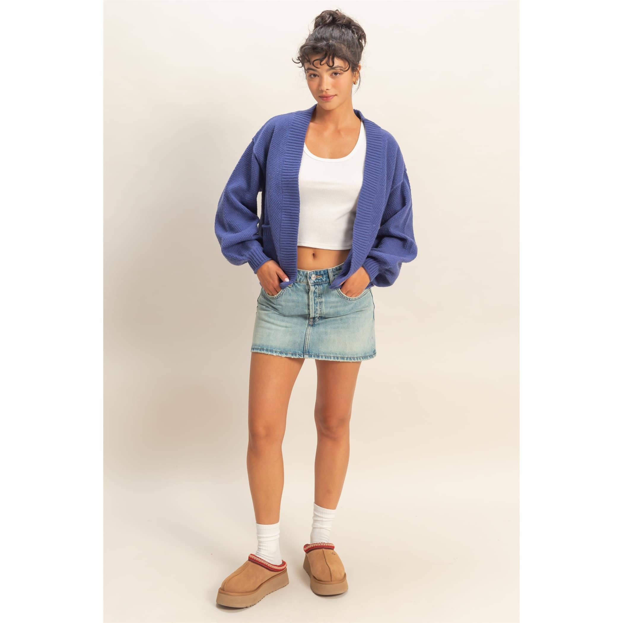 Dusty Indigo Textured Cardigan