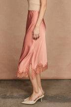 Satin Lace Hem Pencil Skirt