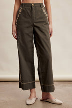 Floral Embroidered Cropped Wide-Leg Pants