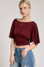 Batwing Short Sleeve Tie Back Knit Top