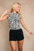 Boat Neck Zebra Print Top
