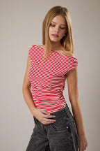 Striped Off The Shoulder Ruched Top