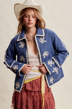 Embroidered Lace Trim Quilted Jacket