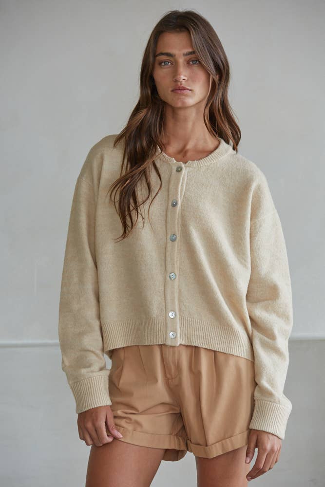 Knit Sweater Crew Neck Cardigan