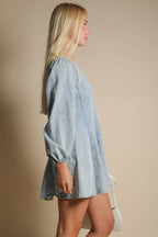 Mineral Washed Denim Seam Detail Mini Dress