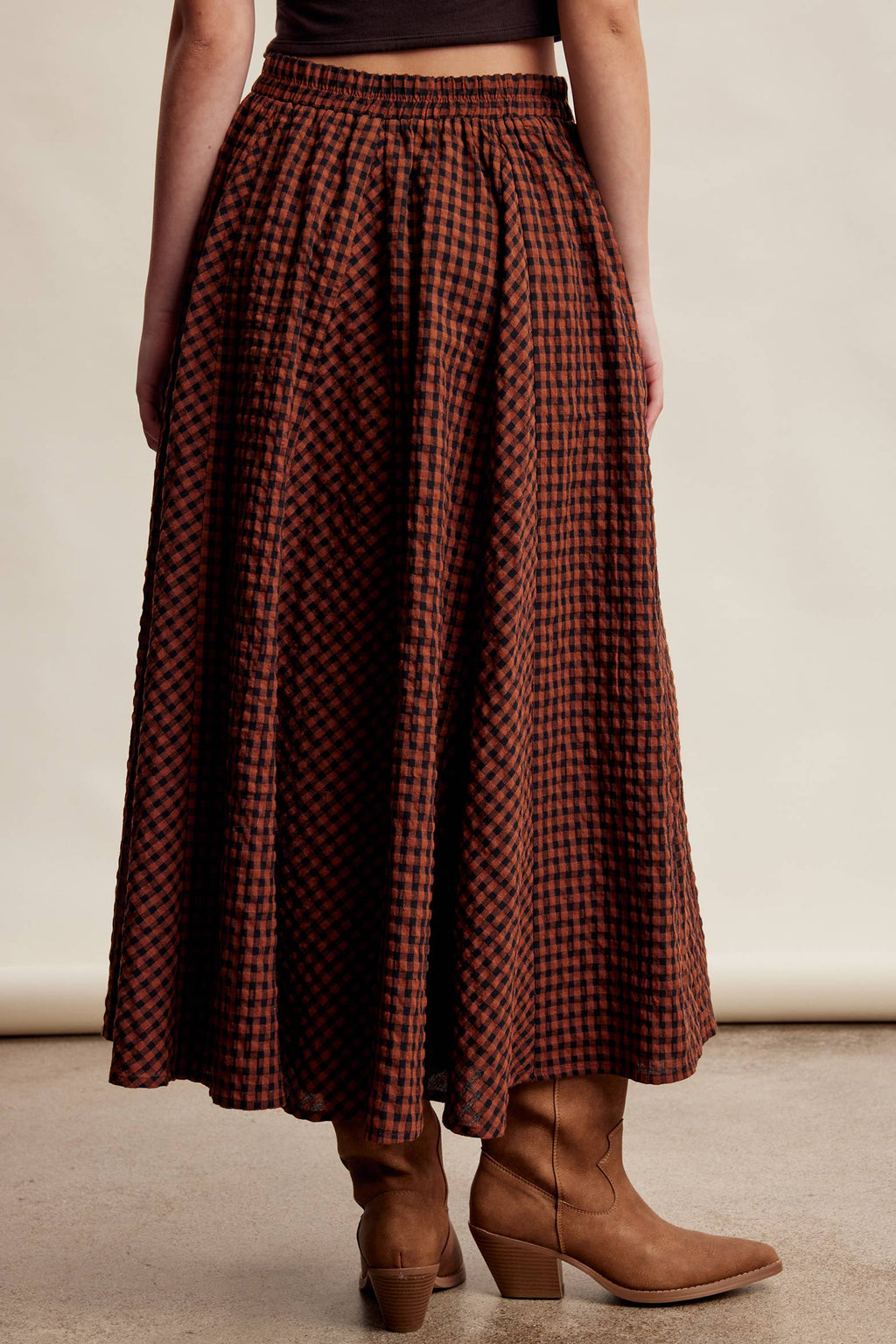 Textured Gingham Maxi Skirt