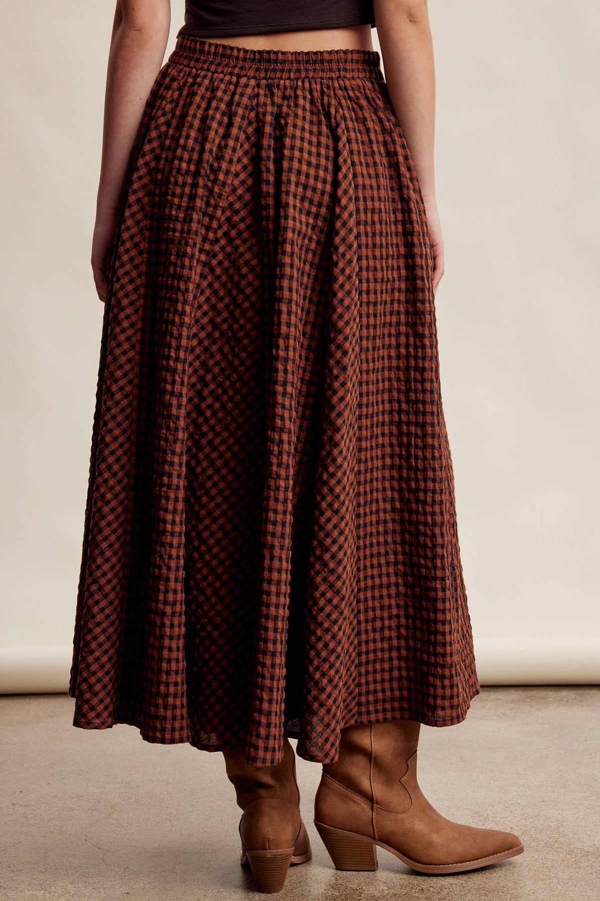 Textured Gingham Maxi Skirt