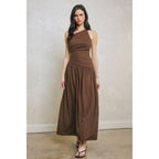 Linen Drop Waist Ruched Maxi Dress