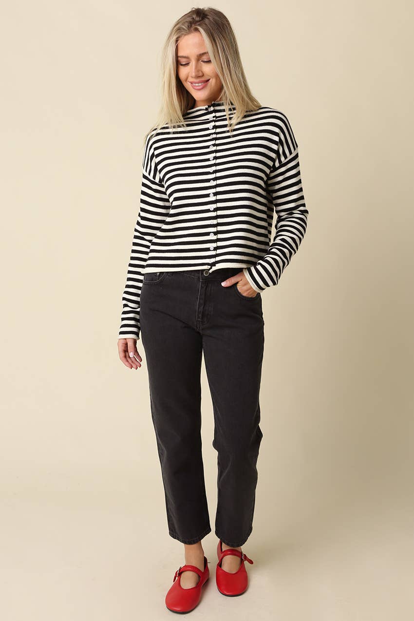 Elina Striped Collar Knit Top