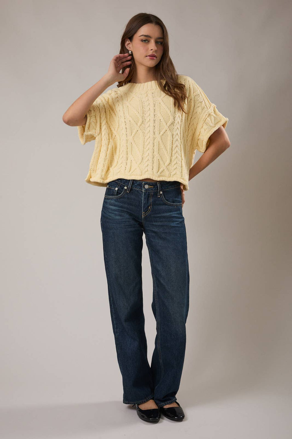 Short Sleeve Cable Knit Sweater
