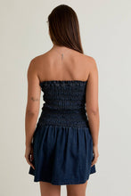 Load image into Gallery viewer, SMOCKING BODICE DENIM TUBE DRESS
