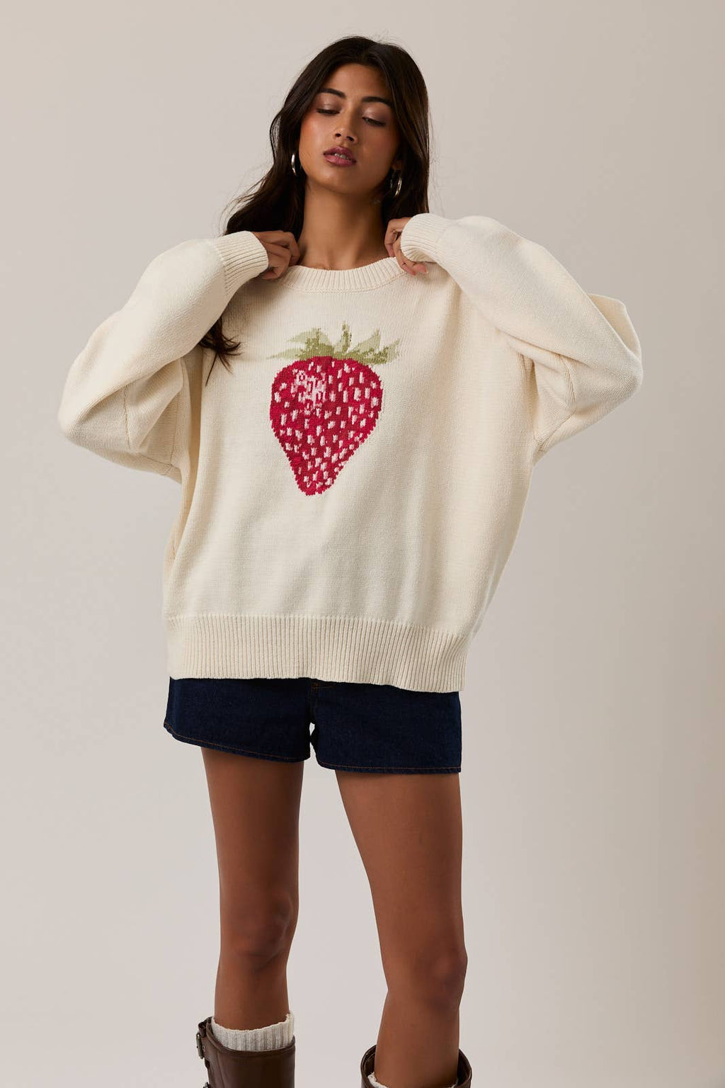 Crew Neck Strawberry Sweater