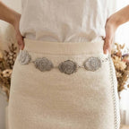 Western Style Oval Sunburst Concho Chain Belt
