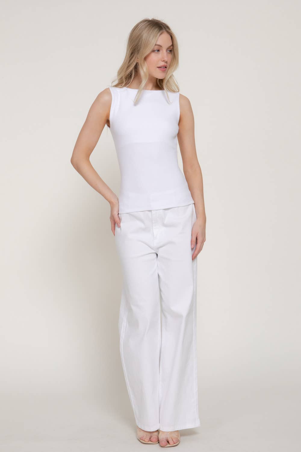 Boat Neck Ribbed Knit Tank