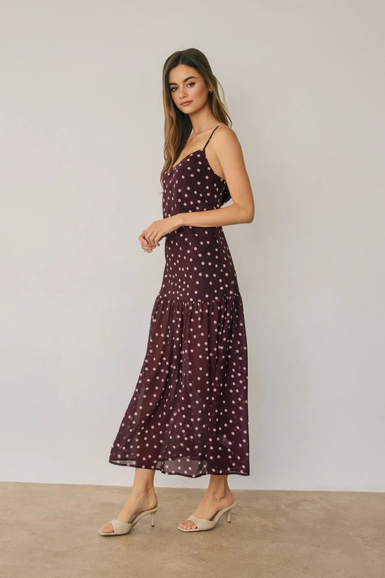 Polka Dot Drop Waist Maxi Dress