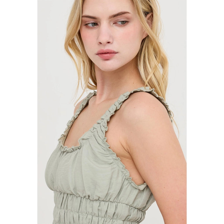 Ruched Square Neck Smocked Top