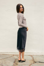 Satin Lace Hem Pencil Skirt