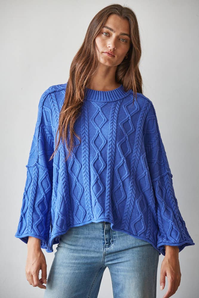 Knit Cable Sweater Cotton 3/4 Sleeve Pullover