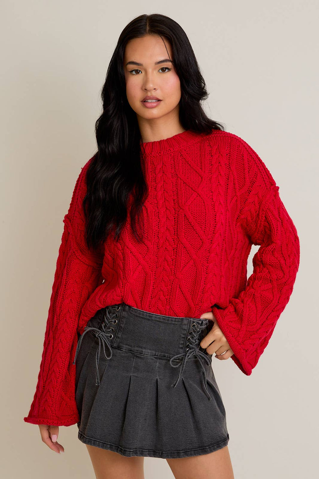 Wide Sleeve Cable Knit Sweater