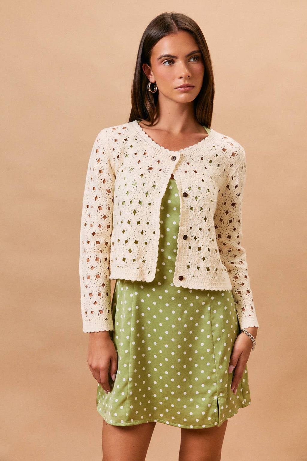 Round Neck Crochet Cardigan