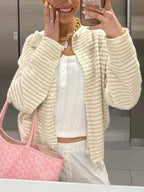 Roll Neck Striped Cardigan