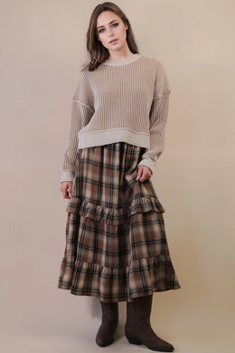 Tiered Ruffle Plaid Maxi Skirt