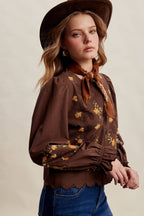 Embroidered Scallop Hem Cotton Blouse