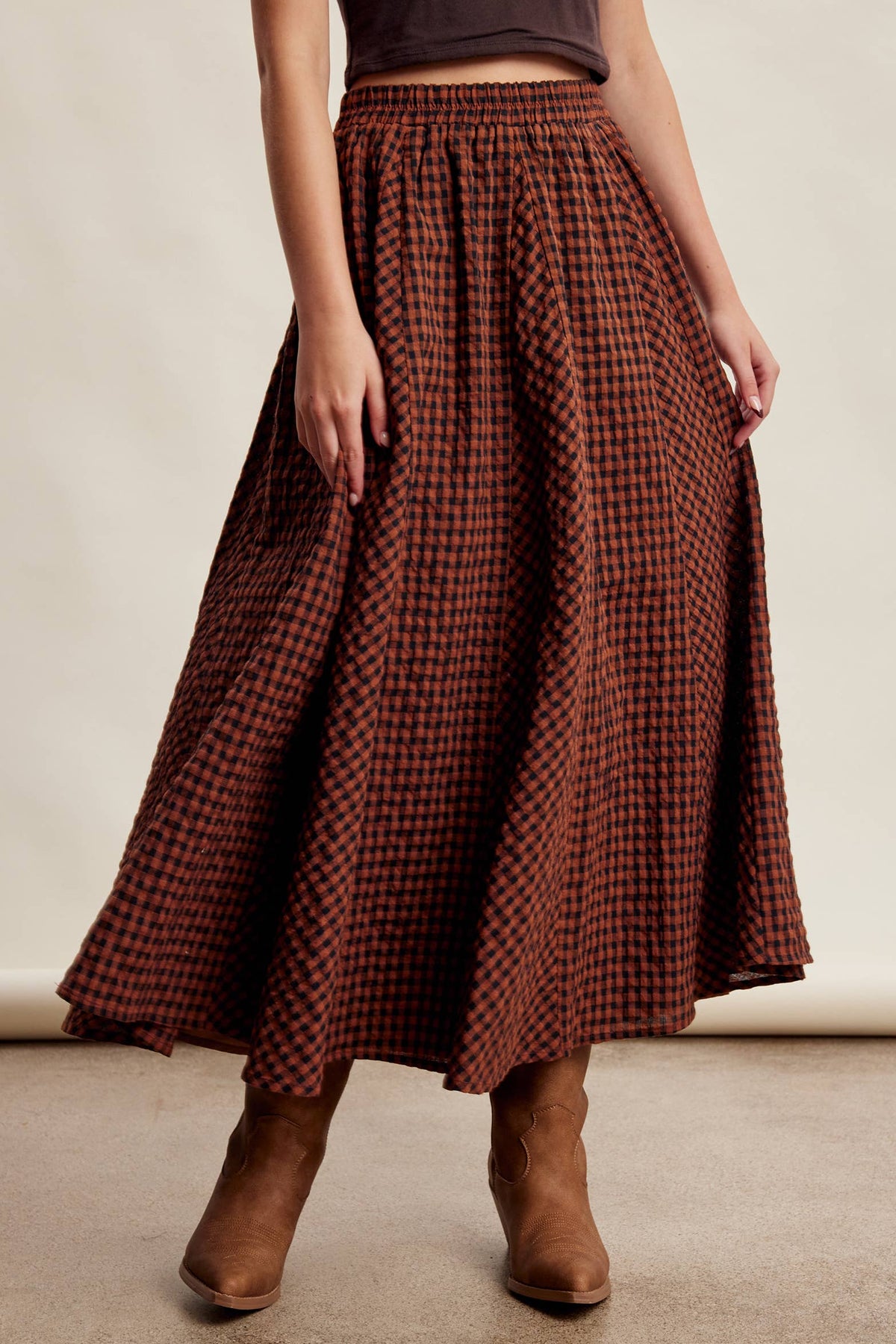 Textured Gingham Maxi Skirt