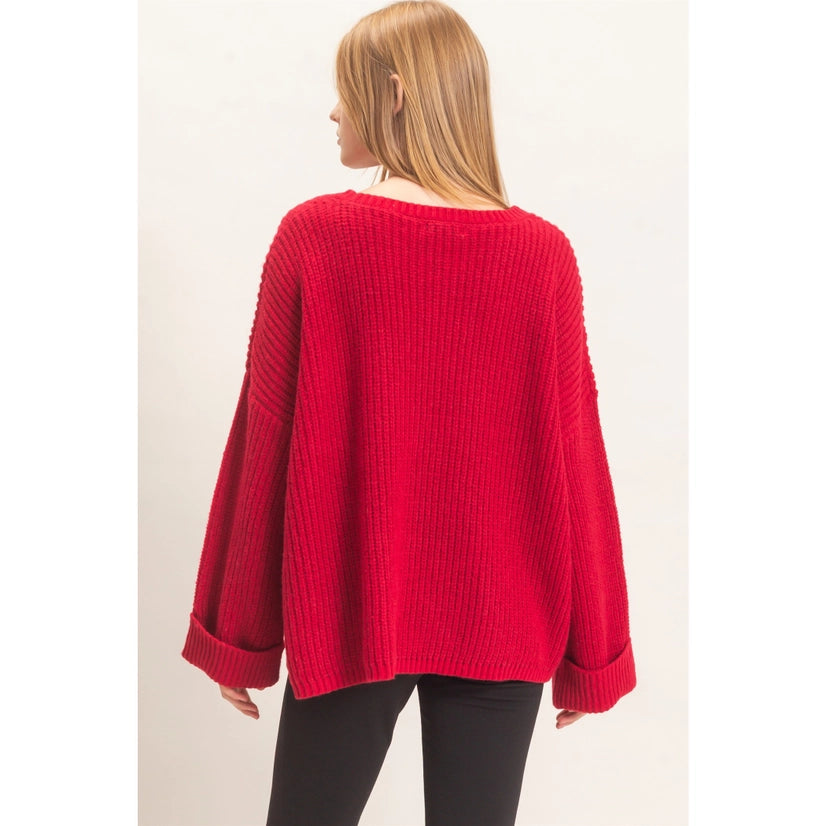 Ribbed Knit Patch Pocket Sweater