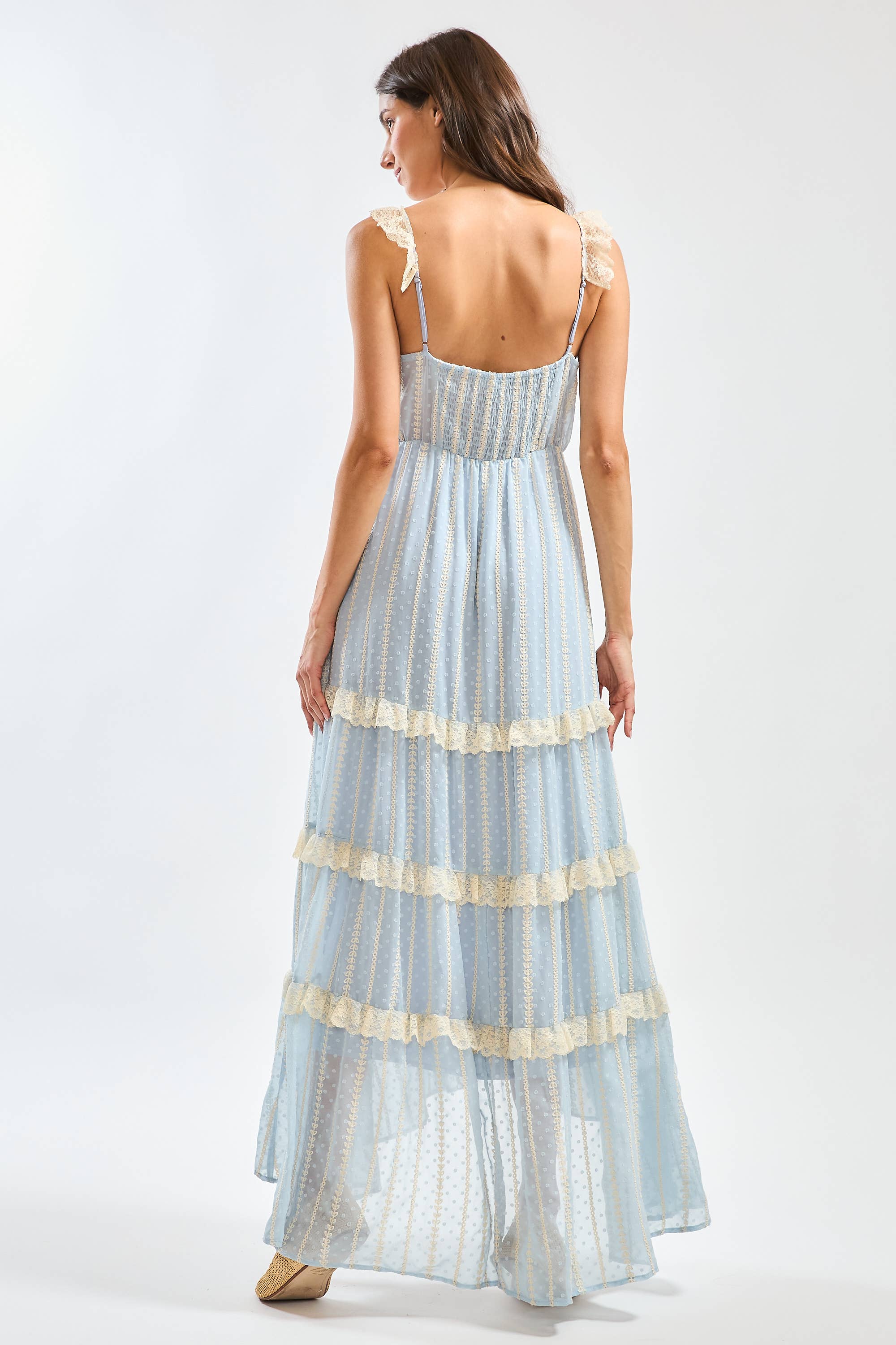 Lace Maxi Dress with Layered Ruffle