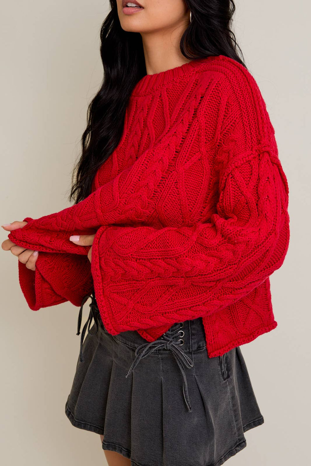 Wide Sleeve Cable Knit Sweater