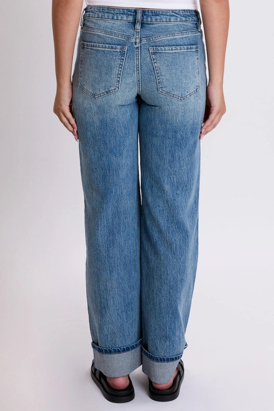 Low Rise Wide Leg Cuff Jeans