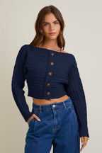 Off-Shoulder Button Sweater
