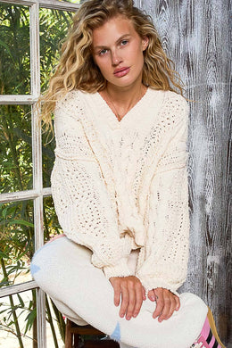 Cream V-neck Chenille Sweater