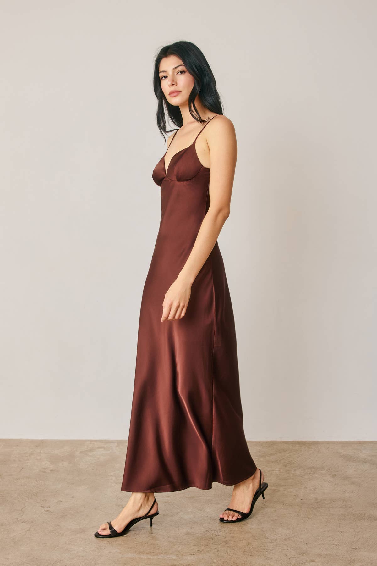 Satin Cup Detail Maxi Dress