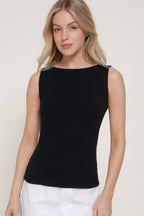 Boat Neck Ribbed Knit Tank