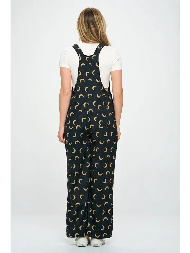 Half Moon Print Corduroy Overalls