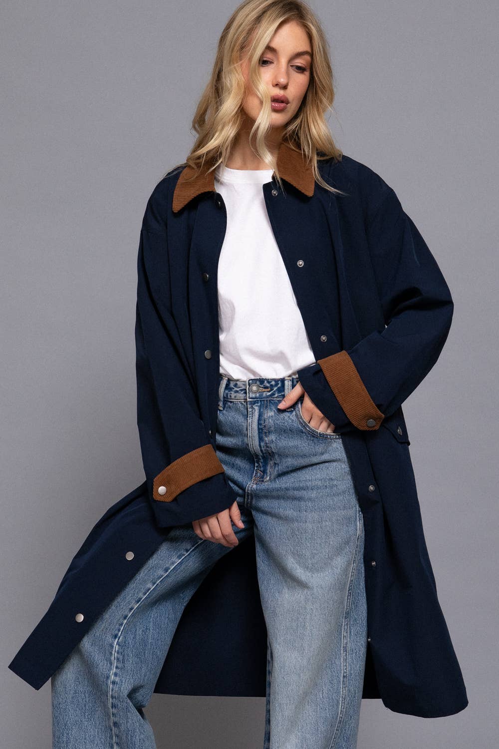 Contrast Collar Trench Coat
