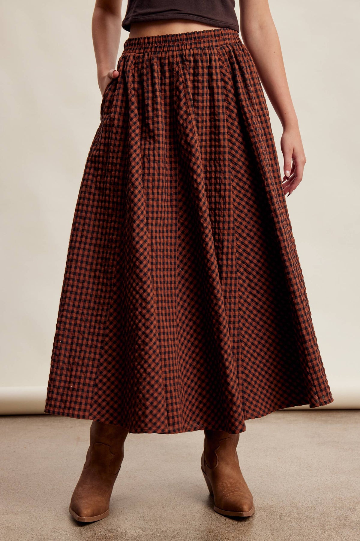 Textured Gingham Maxi Skirt
