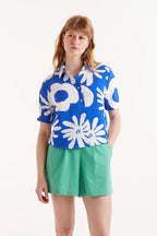 Cobalt Floral Button Up Top