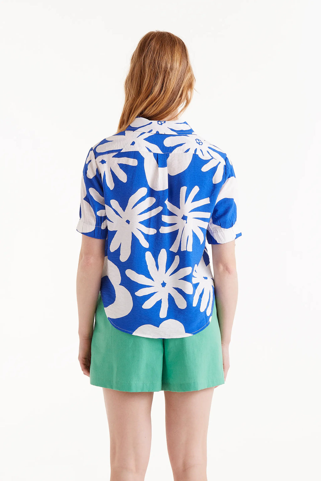 Cobalt Floral Button Up Top