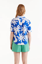Cobalt Floral Button Up Top