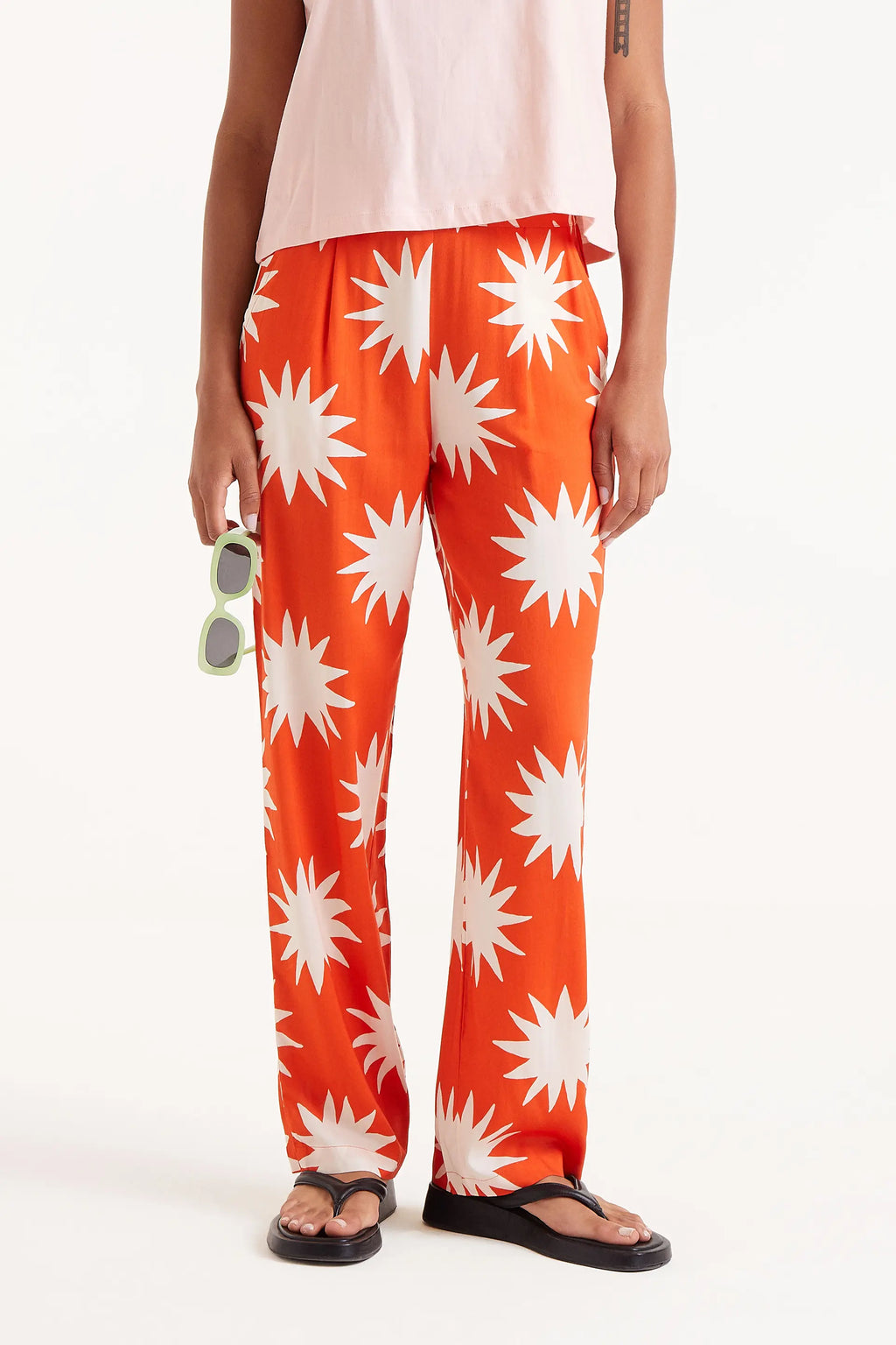 Orange Sun Print Pants