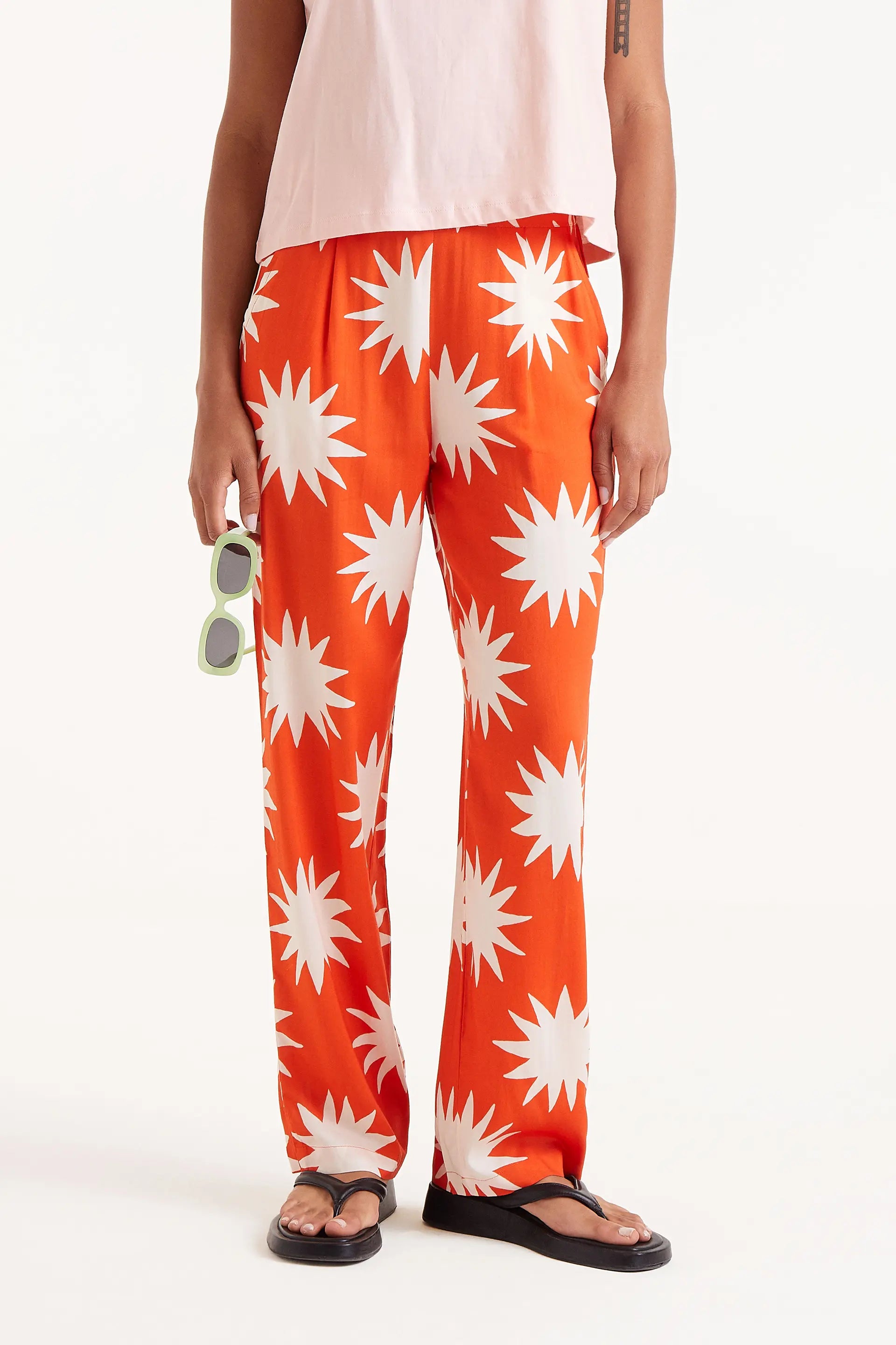 Orange Sun Print Pants