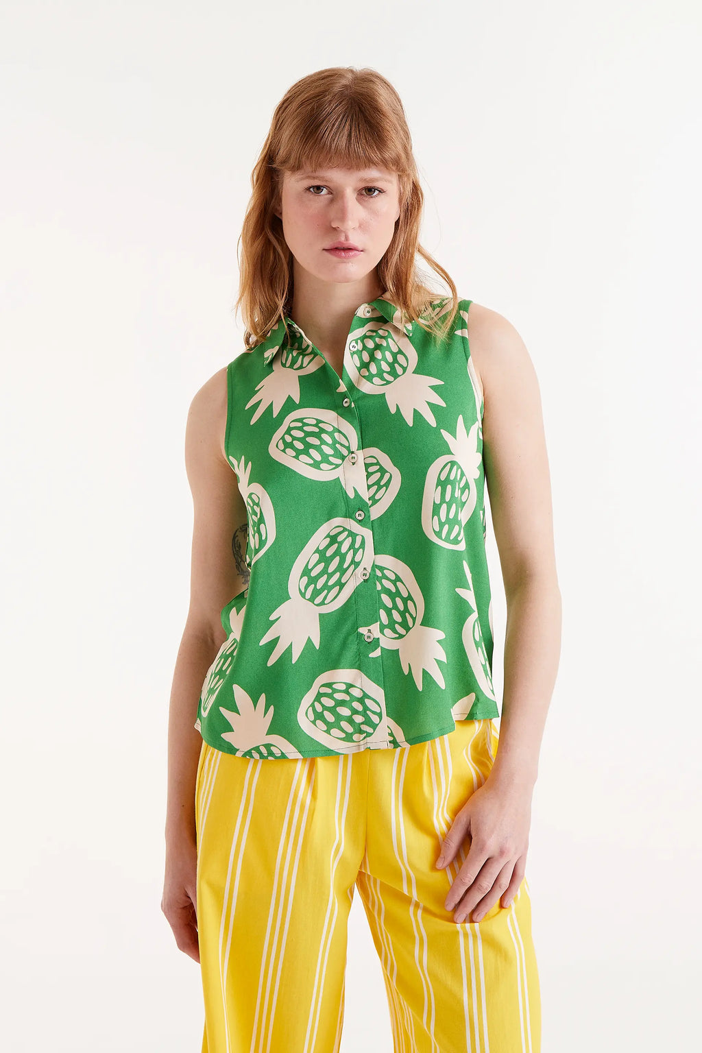 Green Pineapple Sleeveless Top