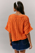 Short Sleeve Cable Knit Sweater