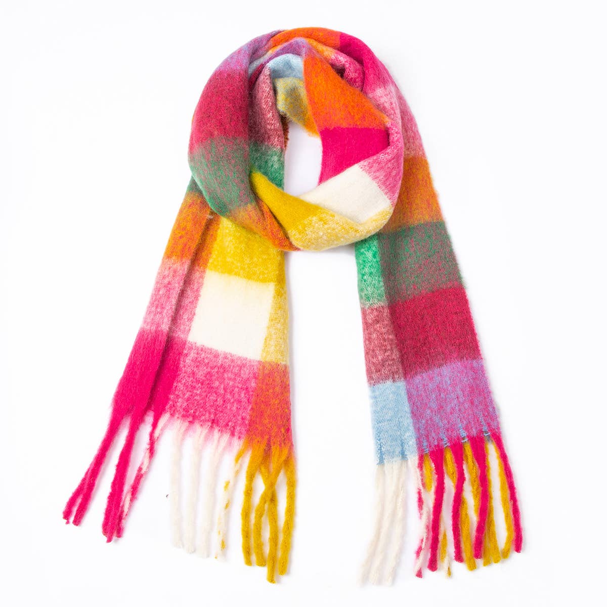 Chunky Plaid Scarf with Fringe