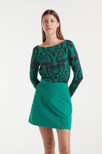 Green Baroque Boat Neck Top