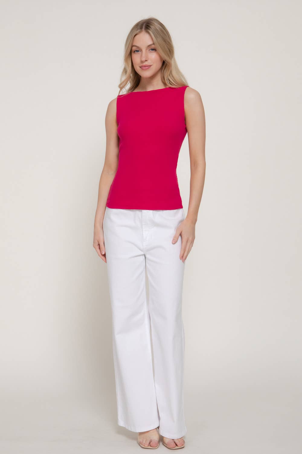 Boat Neck Ribbed Knit Tank