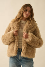 Faux Fur Shawl-Collar Pocket Jacket